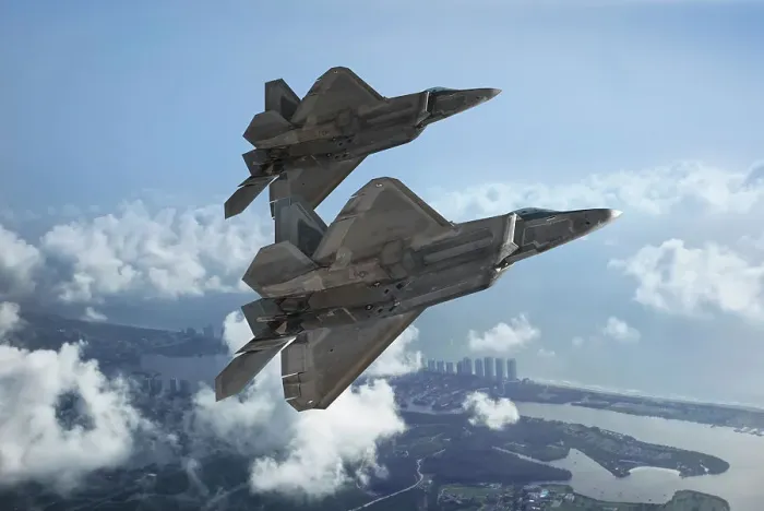 Framed Print : Two USAF Lockheed Martin F-22A Raptor stealth fighters flying over the coastline of Florida Framed Print : Two USAF Lockheed Martin F-22A Raptor stealth fighters flying over the coastline of Florida