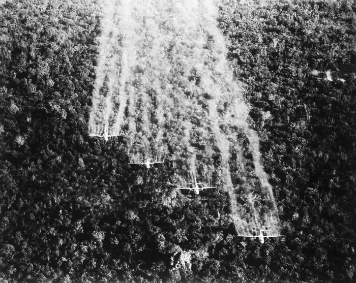 Framed Print : Four USAF Planes Spraying Defolient Framed Print : Four USAF Planes Spraying Defolient