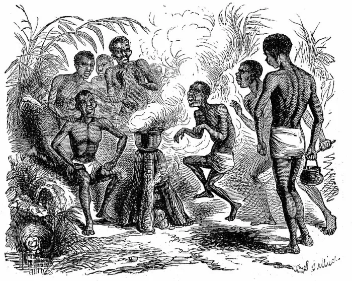 Framed Print : The use of fire for cooking among the natives, 1869, Uganda, Historic, digitally restored reproduction of a 19th century original, exact original date unknown