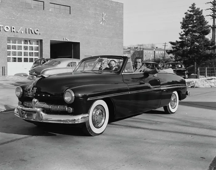 Framed Print : Used Car. A couple driving a Mercury Montclair car from a used car lot in the USA, 1955 Framed Print : Used Car. A couple driving a Mercury Montclair car from a used car lot in the USA, 1955