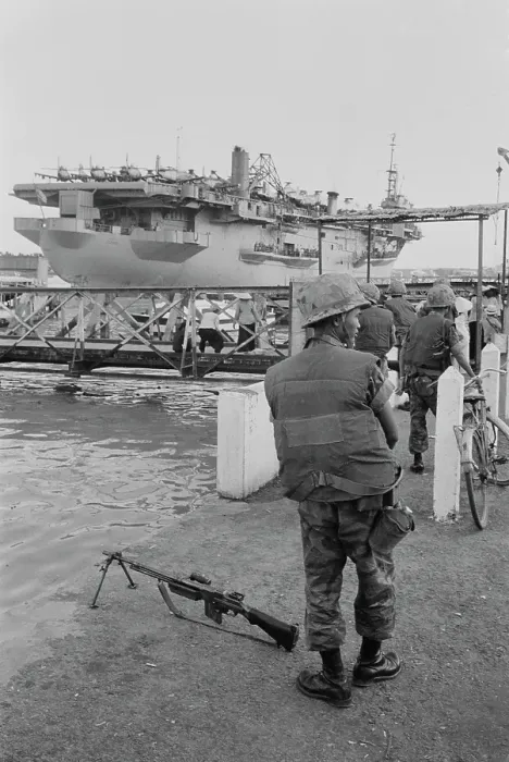 Framed Print : USNS Core. The US aircraft carrier USNS Core docks at Saigon harbour Framed Print : USNS Core. The US aircraft carrier USNS Core docks at Saigon harbour