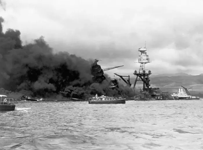 Framed Print : Uss Arizona Burning In Pearl Harbor Framed Print : Uss Arizona Burning In Pearl Harbor