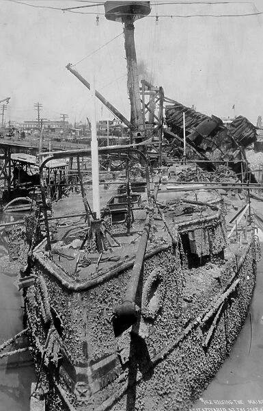 USS Maine. circa 1898: The remains of the battleship USS Maine