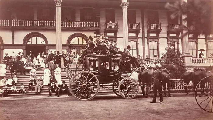 Framed Print : Vacationers and Coach Outside Fort William Henry Hotel Framed Print : Vacationers and Coach Outside Fort William Henry Hotel
