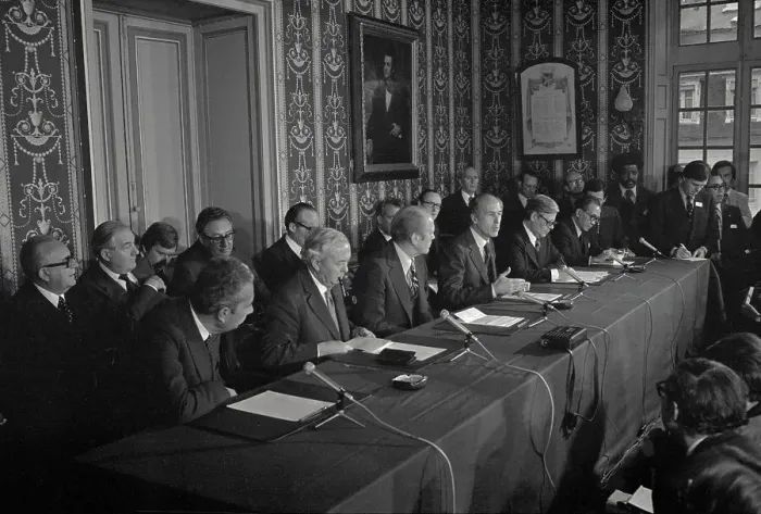 Framed Print : Valery Giscard D'Estaing Speaking at Press Conference