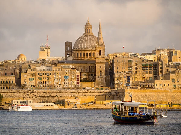 Valletta Skyline, view from Sliema harbour at sunset