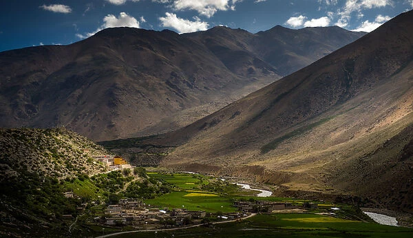 Valley. Agricultural valley in Tibet