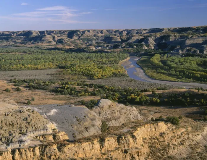 Framed Print : Valley of Little Missouri River and sedimentary hills in North Unit of Theodore Roosevelt National Park, North Dakota, USA Framed Print : Valley of Little Missouri River and sedimentary hills in North Unit of Theodore Roosevelt National Park, North Dakota, USA