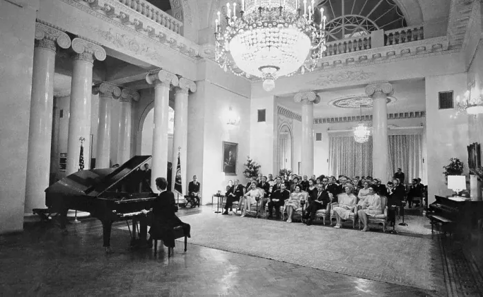 Framed Print : Van Cliburn Playing Piano for President and Group Framed Print : Van Cliburn Playing Piano for President and Group