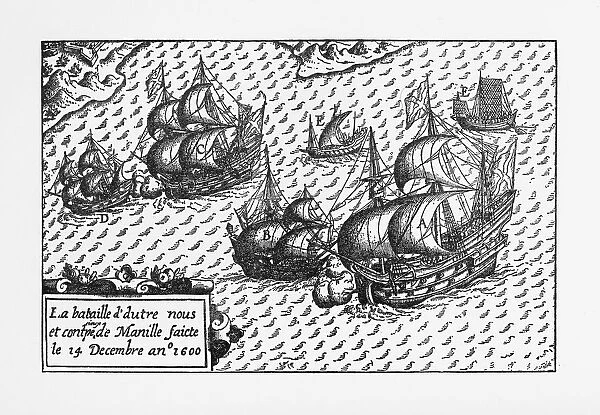 Van Noort Landing in Manila Bay, Philippines Engraving, 1600