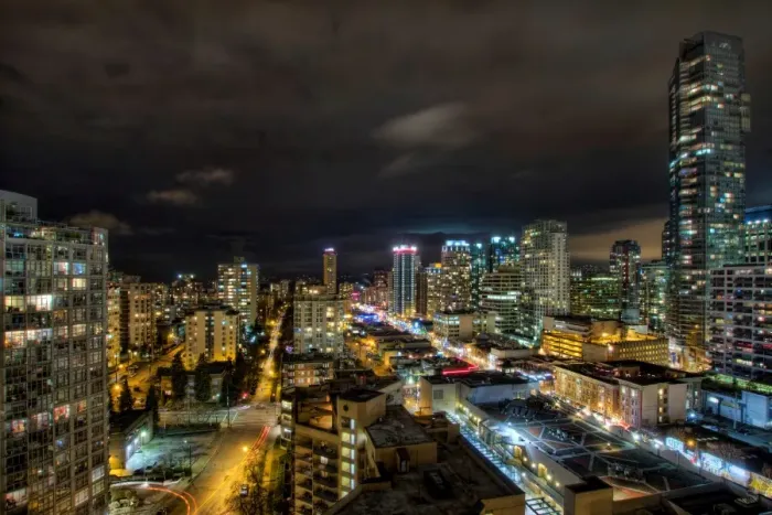 Framed Print : Vancouver BC Canada cityscape with Robson street Framed Print : Vancouver BC Canada cityscape with Robson street