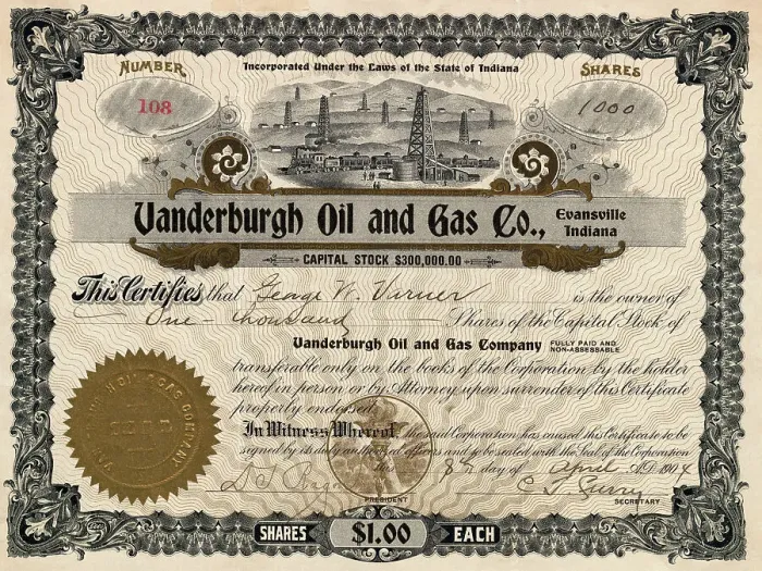 Framed Print : Vandeburgh Oil and Gas Company Certificate Framed Print : Vandeburgh Oil and Gas Company Certificate