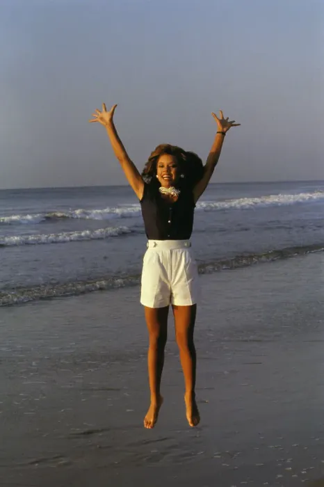 Framed Print : Vanessa Williams Jumping on Beach Framed Print : Vanessa Williams Jumping on Beach