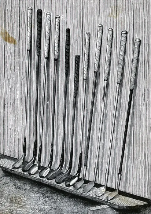 Framed Print : Variety Of Golf Clubs Lean Against Wall Framed Print : Variety Of Golf Clubs Lean Against Wall