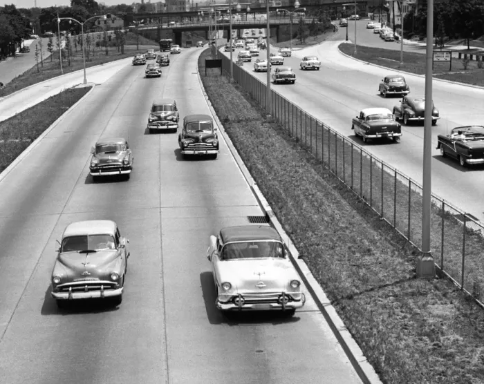 Framed Print : Various American autos on highway Framed Print : Various American autos on highway