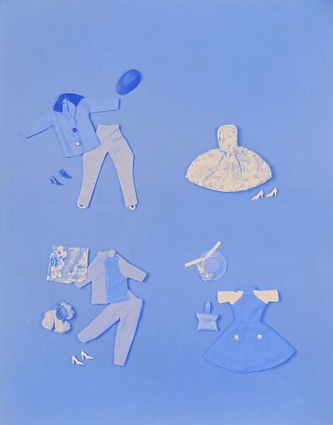 Various clothings on blue background