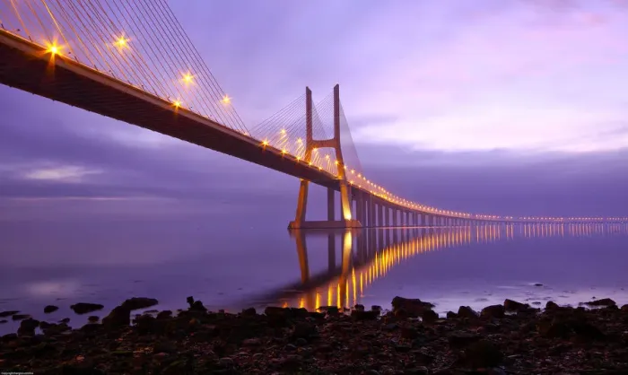 Framed Print : Vasco da Gama bridge in Lisbon at dawn Framed Print : Vasco da Gama bridge in Lisbon at dawn