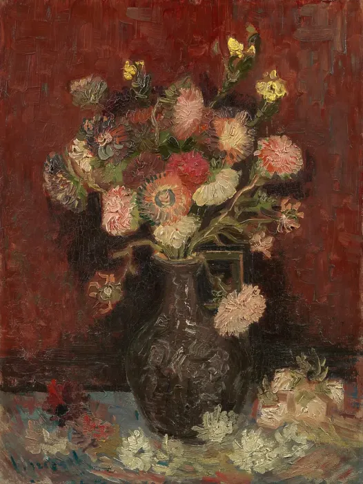 Framed Print : Vase with Chinese asters and gladioli, 1886. Artist: Gogh, Vincent, van (1853-1890)