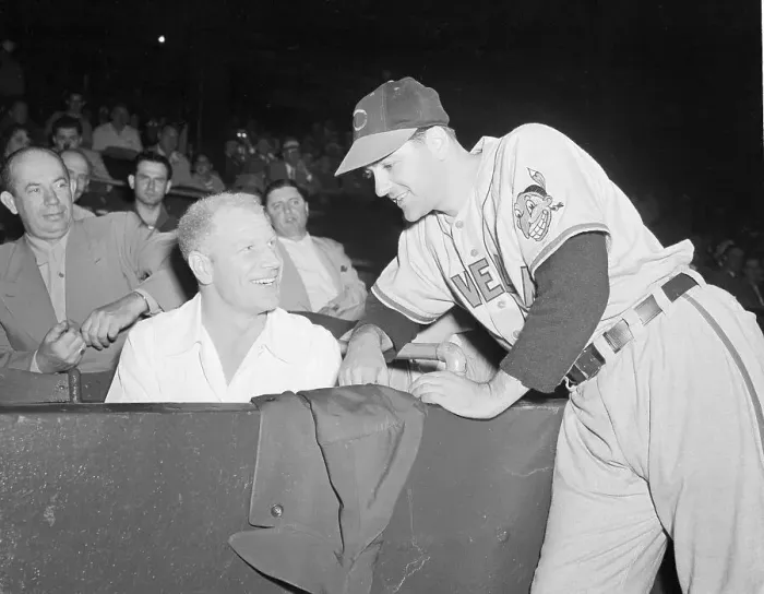 Framed Print : Bill Veck and Lou Boudreau of Cleveland Indians Conversing Framed Print : Bill Veck and Lou Boudreau of Cleveland Indians Conversing
