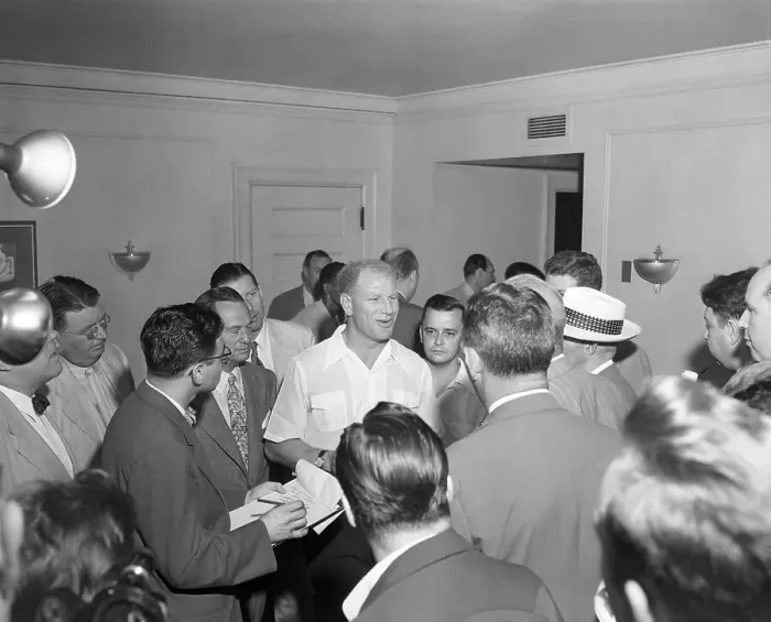 Framed Print : Bill Veeck Making Business Announcement