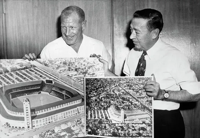 Framed Print : Bill Veeck and P. K. Wrigley With Proposed Stadium Mockups Framed Print : Bill Veeck and P. K. Wrigley With Proposed Stadium Mockups