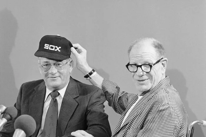 Framed Print : Bill Veeck Placing Cap on Bob Lemon