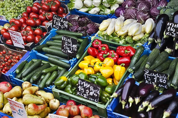 Vegetable stall at the Naschmarkt markets, Vienna, Austria, Europe