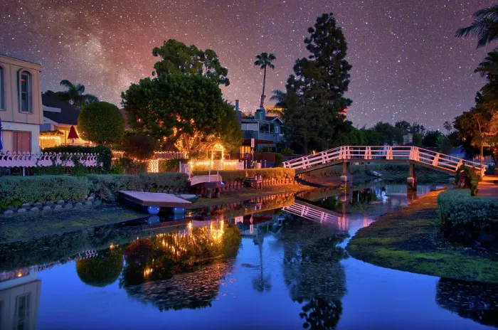 Framed Print : Venice Beach Canals at Night