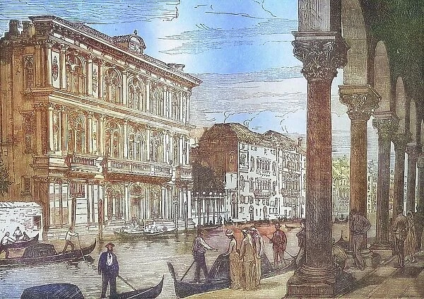 Venice, Historical steel engraving from 1860, Italy