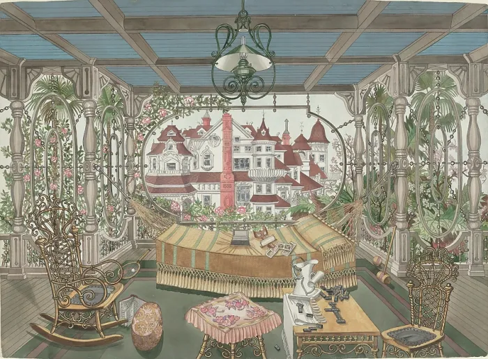 Framed Print : Veranda, 1885, 1935 / 1942. Artist Perkins Harnly Framed Print : Veranda, 1885, 1935 / 1942. Artist Perkins Harnly