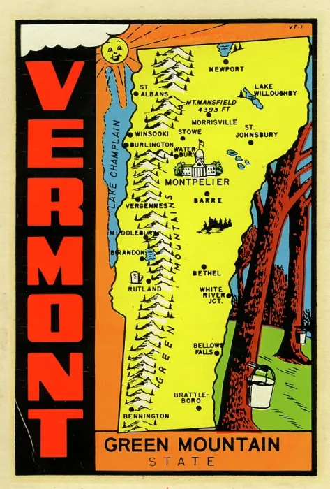Framed Print : Vermont. USA - 1960: A decal for Green Mountain State in Vermont from 1960 in USA