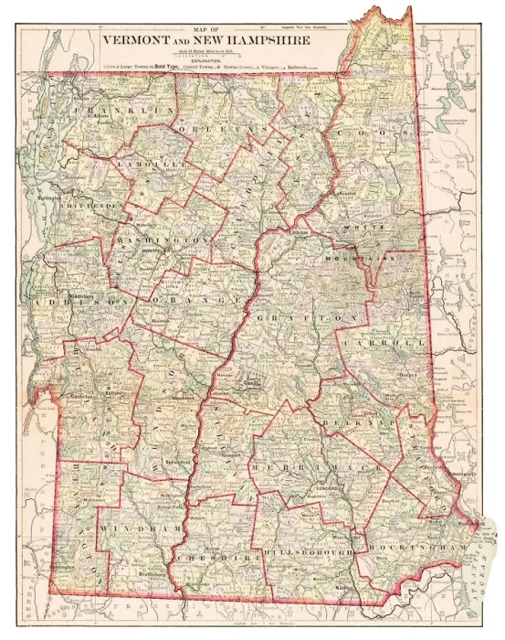 Framed Print : Vermont and New Hampshire 1877 Framed Print : Vermont and New Hampshire 1877