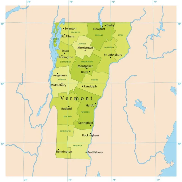 Framed Print : Vermont Vector Map
