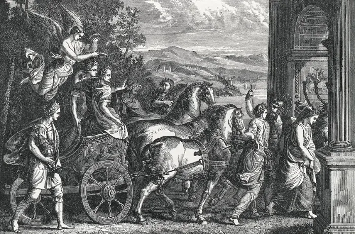 Framed Print : Vespassian Riding Chariot / Followers / Illu Framed Print : Vespassian Riding Chariot / Followers / Illu