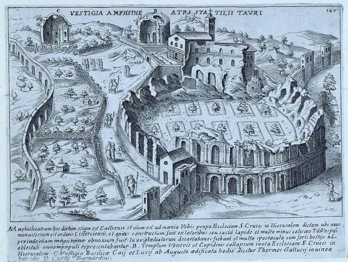 Framed Print : Vestigia Amphitheatari Sta Tilli Tauri, The Amphitheatre of Statilius Taurus, historical Rome, Italy, digital reproduction of an original 17th century artwork, original date unknown