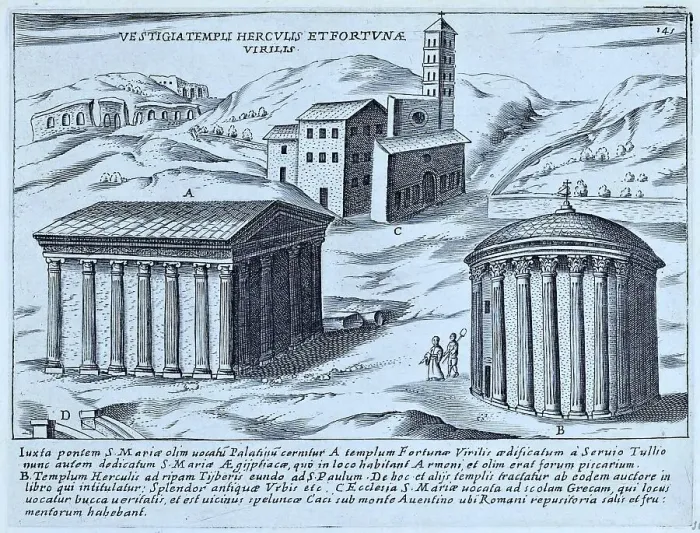 Framed Print : Vestigia Templi Herculis et Fortuna Virilis, The remains of the Temple of Hercules and the Temple of Fortuna Virilis on the Forum Boarium, historical Rome, Italy, digital reproduction of an original 17th century artwork, original date unknown Framed Print : Vestigia Templi Herculis et Fortuna Virilis, The remains of the Temple of Hercules and the Temple of Fortuna Virilis on the Forum Boarium, historical Rome, Italy, digital reproduction of an original 17th century artwork, original date unknown