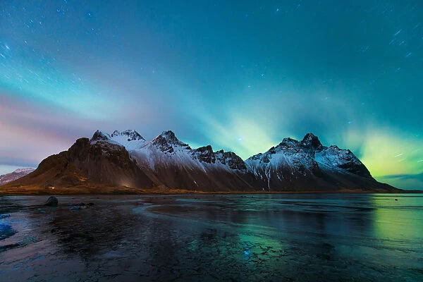 Vesturhorn and the northern lights, Iceland