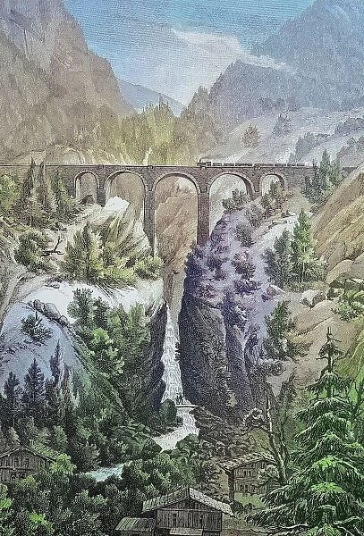 The viaduct of the Arlbergbahn near Dalaas, Austria, Historic, digitally restored reproduction from a 19th century original