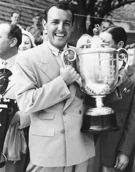 Framed Print : Vic Ghezzi Smiles Holding Golf Trophy