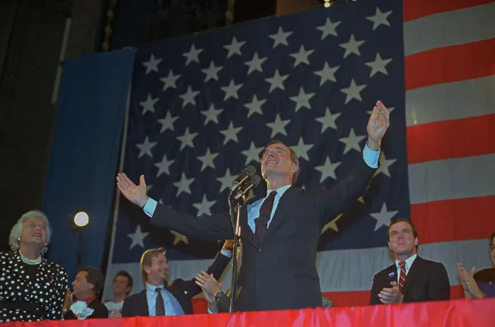 Framed Print : Vice President Bush Gesturing at Presidential Campaign Event Framed Print : Vice President Bush Gesturing at Presidential Campaign Event