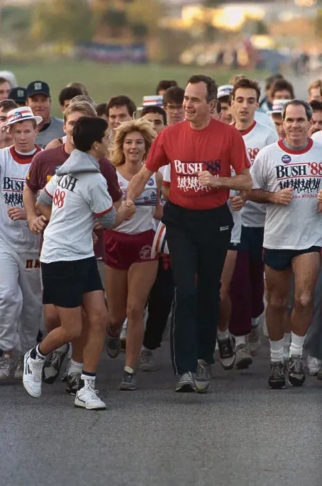Framed Print : Vice President George Bush Acknowledging Supporter While Jogging Framed Print : Vice President George Bush Acknowledging Supporter While Jogging