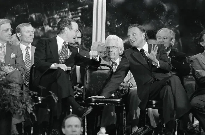 Framed Print : Vice President George Bush Talking to Billy Graham Framed Print : Vice President George Bush Talking to Billy Graham