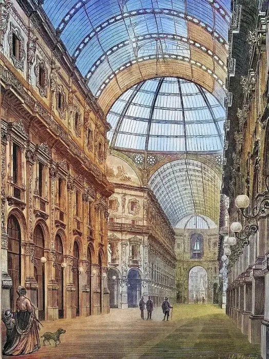 Framed Print : The Victor Emanuel Gallery in Milan, Italy, historical engraving, 1869, Historic, digitally restored reproduction from a 19th century original, coloured, exact date unknown