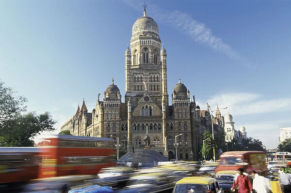 Victoria Railway Station and Busy Traffic, Bombay, India