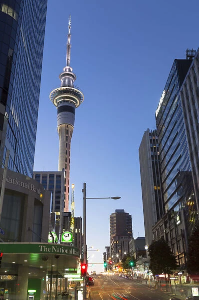 Victoria Street West, Skytower and skyscrapers at night, Auckland, Auckland Region, New Zealand
