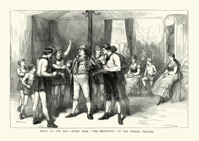 Framed Print : Victorian actors in the play The Detective, 1875 Framed Print : Victorian actors in the play The Detective, 1875