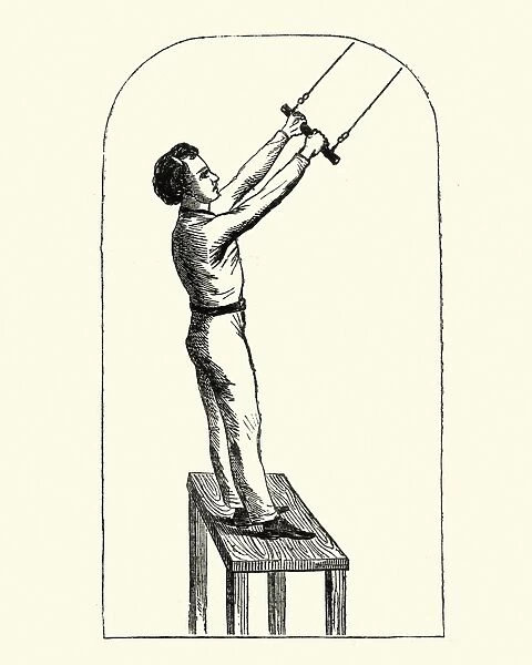 Victorian boy abouit to use a trapeze