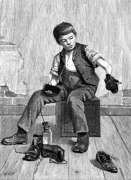 Victorian boy shining shoes