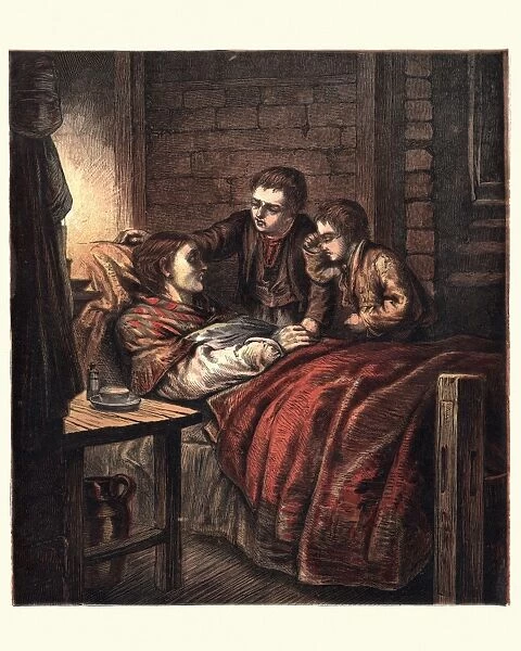 Victorian boys by their dying mothers bedside, 1870