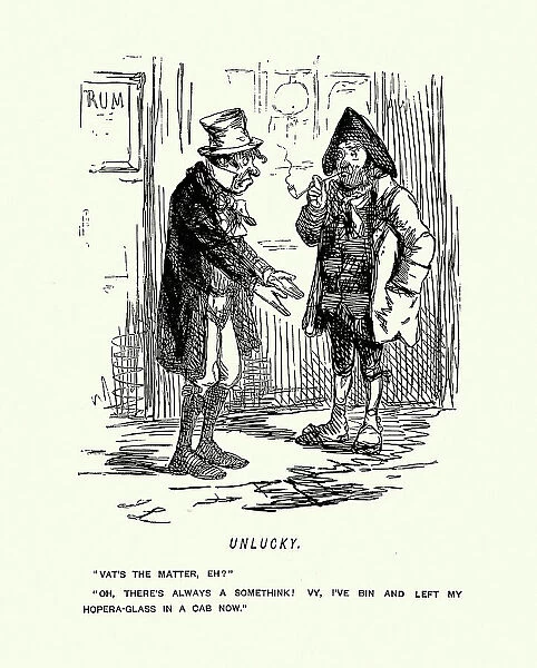 Victorian caricature cartoon Men commiserating on being unlucky in life, John Leech, 1850s, 19th Century